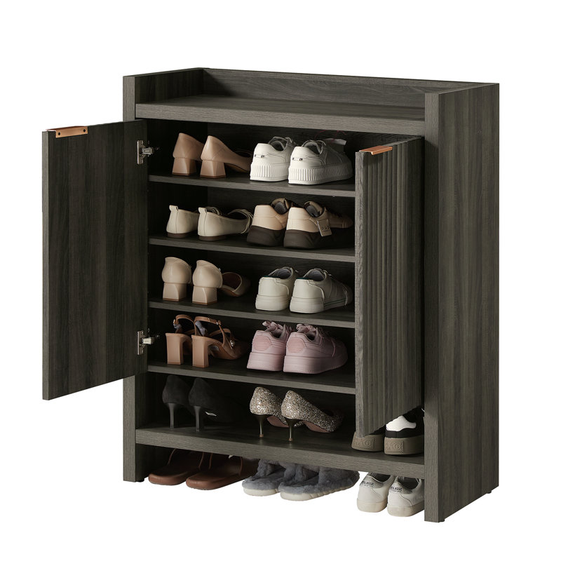 Nicolee 24 Pair Shoe Storage Cabinet, Midnight Oak