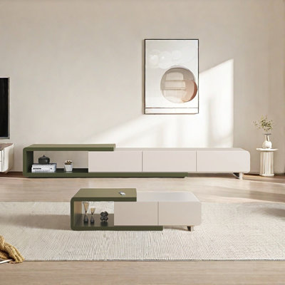 Ensemble de meuble télé et table basse en bois extensible