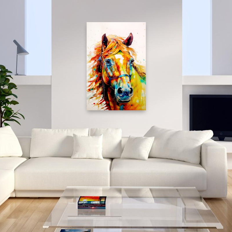 Impression d'art mural cheval coloré et coloré, H 48 po x l 32 po
