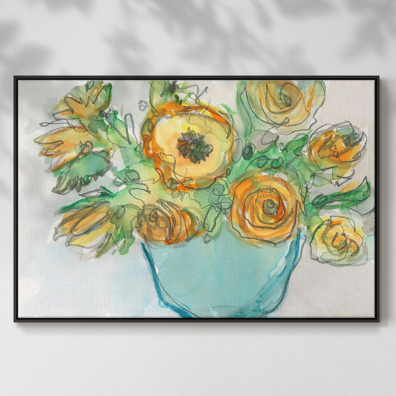 Accent floral printanier II, Toile encadrée noire, H 25 po x l 37 po x P 2 po