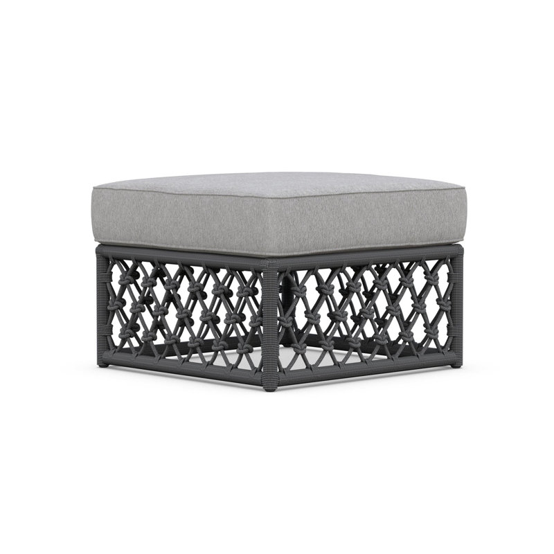 Amelia Outdoor Ottoman with Cushion, Matte Charcoal Frame/Fog Cushion