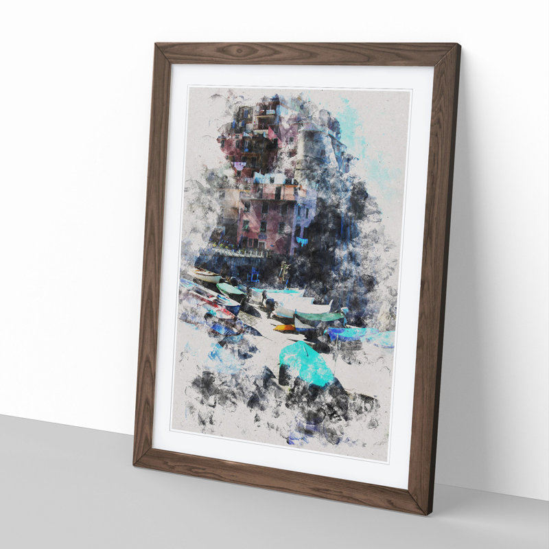Cinque Terre in Italy Vol.1 - Picture Frame Painting, 90cm H x 65cm W x 2cm D, Walnut Framed