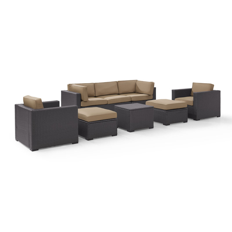 Ensemble de conversation modulaire en rotin de 7 pièces avec coussins Arbedella, Moka