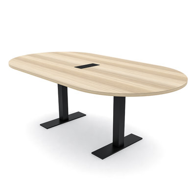 Table de conférence Parinka en forme d'hippodrome avec base en T en métal | Unité électrique