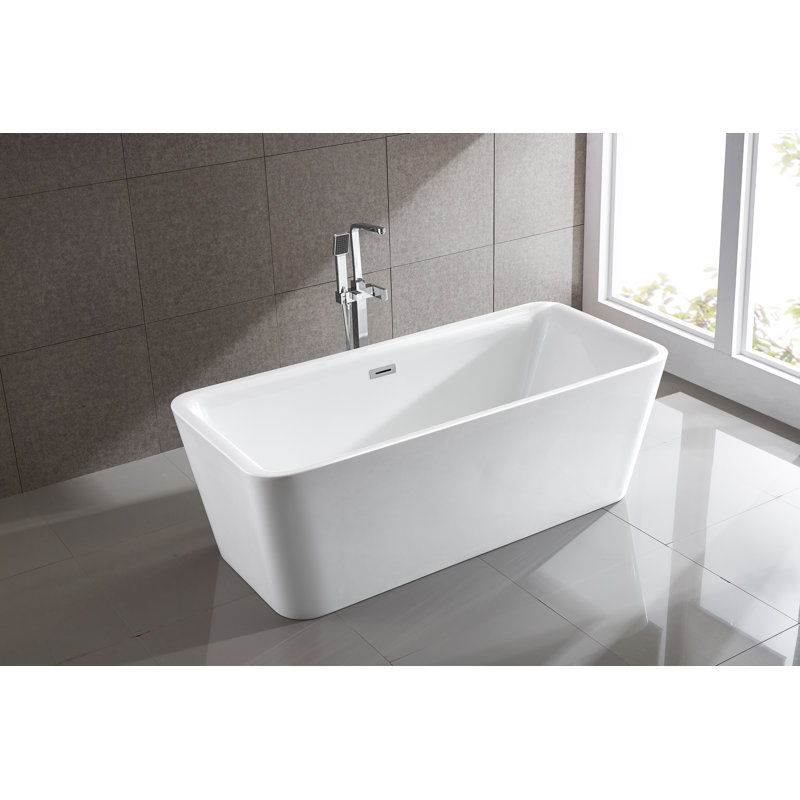 Baignoire autoportante en acrylique de 69 pouces en blanc brillant