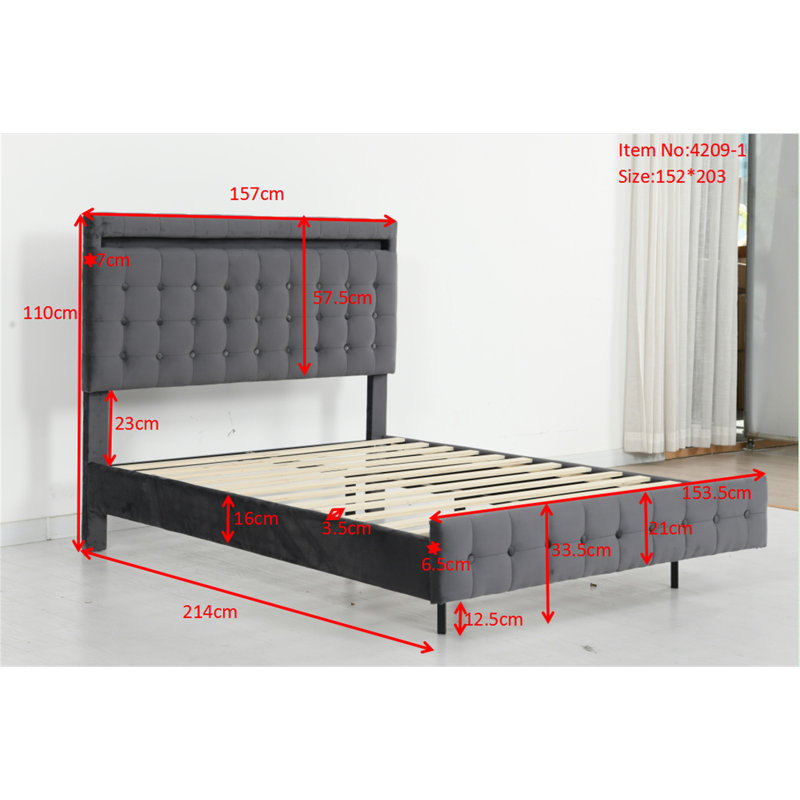 Floating Bed Frame Queen Size With LED Lights