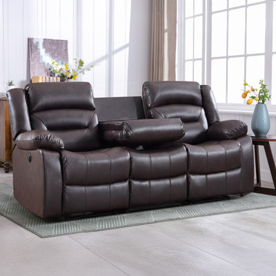 Brenaya 83.4" Modern and Oversize Soft Breathable Faux Leather Power Reclining Sofa