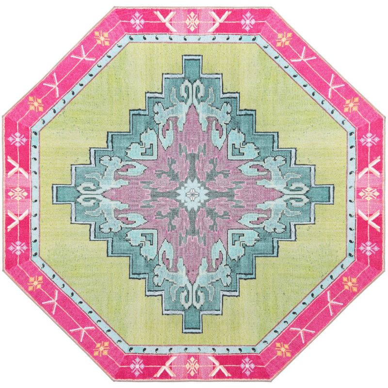 Tapis traditionnel bleu oppi, Octogone 7 pi 6 po x 7 pi 6 po