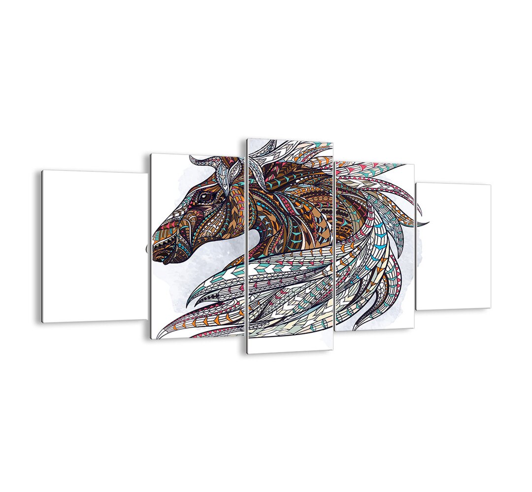 5-tlg. Glasbilder-Set - Grafikdruck „Celtic Warrior Steed”