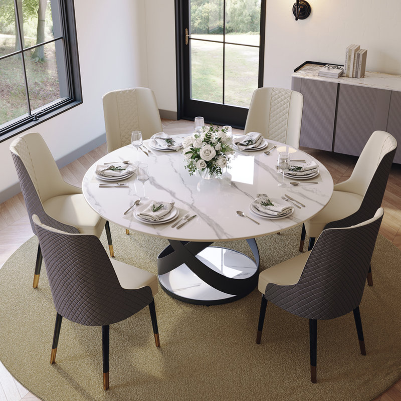 Table de salle à manger Maxwell, Blanc lustré, H 29,53 po x L 59,06 po x l 59,06 po, Noir
