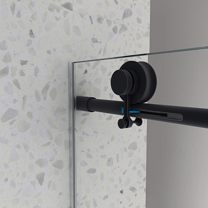 Une porte de douche fixe et une porte décalée sans cadre, 304 grandes poulies en acier inoxydable avec fonction de fermeture en douceur réglable