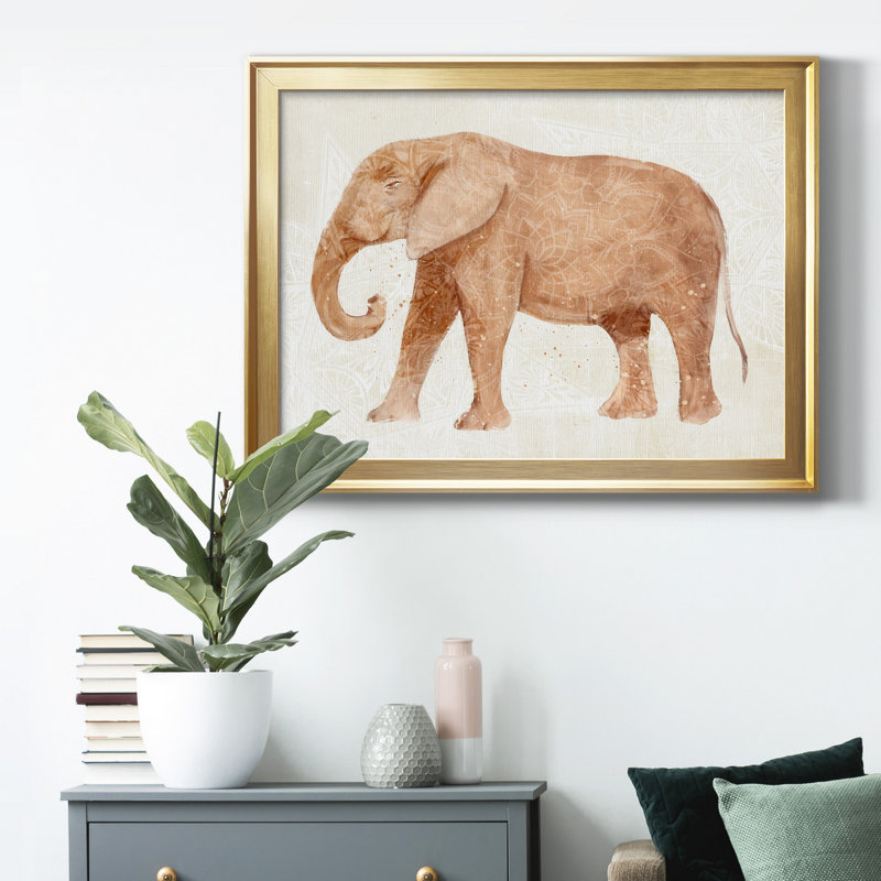 Éléphant sagesse I, reproduction encadrée de qualité supérieure - prête à être accrochée, Cadre doré, Pas de tapis