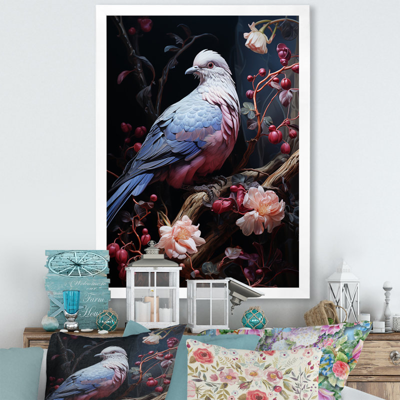Dove Reverie I - art mural colombe, Cadre simple blanc, H 32 po x l 24 po x P 1 po
