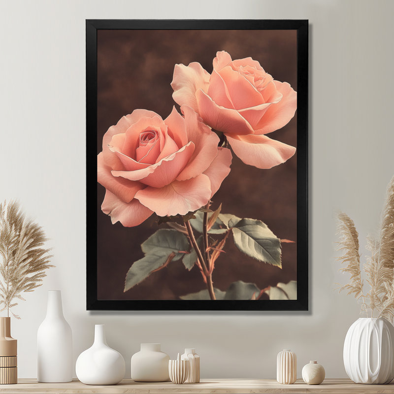 Angelica - Floral Wall Art Prints, Black, 20" H x 12" W, Framed Print without Mat