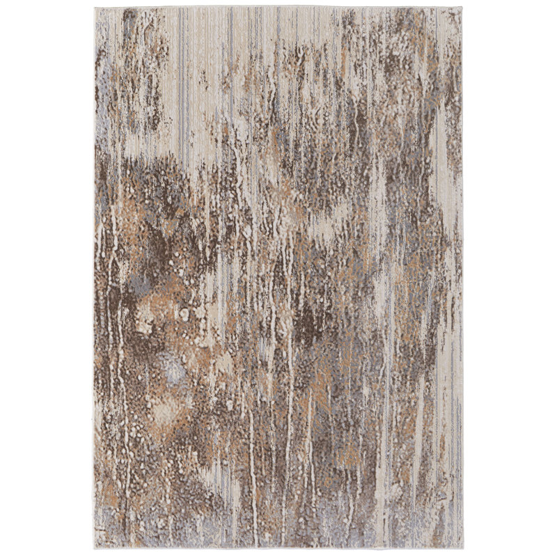 Addolorato Abstract Machine Woven Ivory Area Rug, Rectangle 3'9" x 5'7"