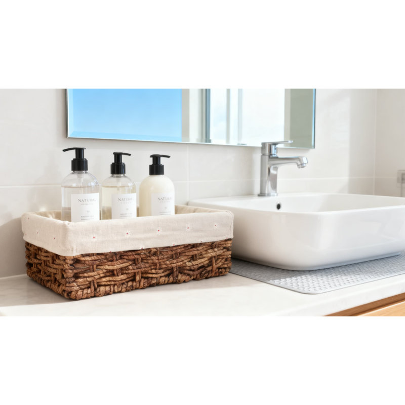 Natural Corn Leaf Storage Basket With Metal Frame And Removable Liner, Handmade Rectangular Organizer For Home And Office