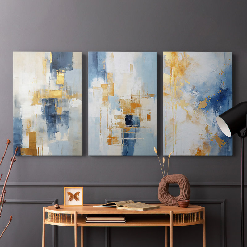 Abstract Series CLXXIX -Set Of 3 Gallery Wrapped Canvas -Ready to Hang, 27" H x 18" W