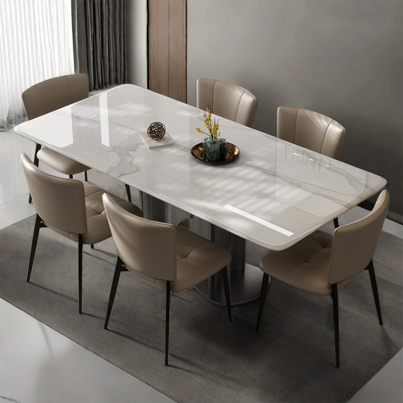 Modern Rectangle FauxMarble Round Dining Table Set, 29.52"H x 62.99"L x 35.43"W