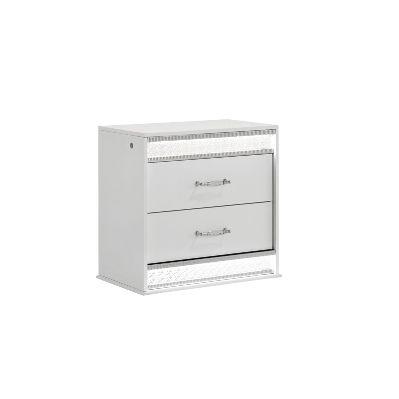 Glam Modern Two-Drawer Wood Nightstand - White Finish
