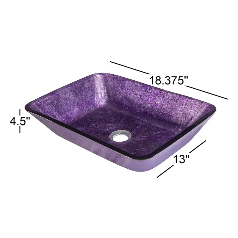 Lavabo de salle de bain rectangulaire en verre mauve peint à la main
