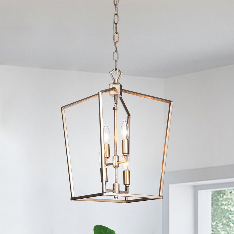 Lustre géométrique lanterne 4 lumières avec accents en fer forgé Massasoit