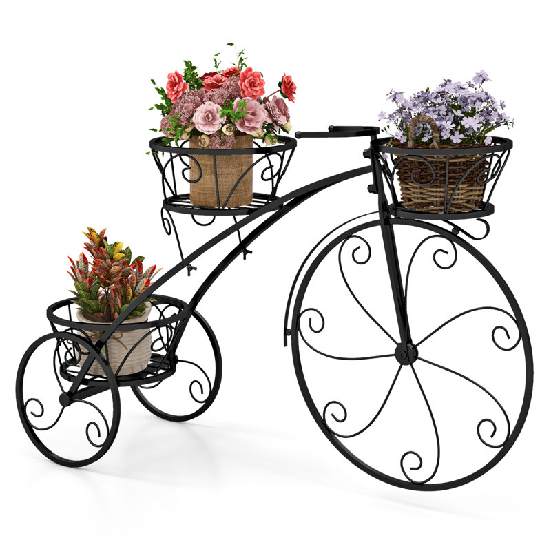 Support pour plante à vélo à 3 niveaux avec paniers creux, Noir