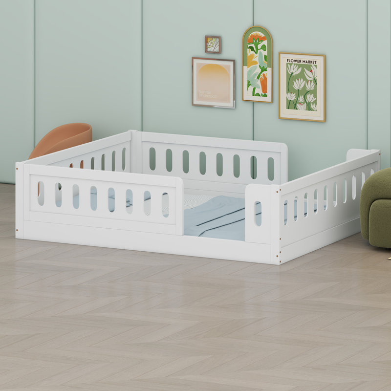 Base de lit plateforme avec barrière de sécurité, White