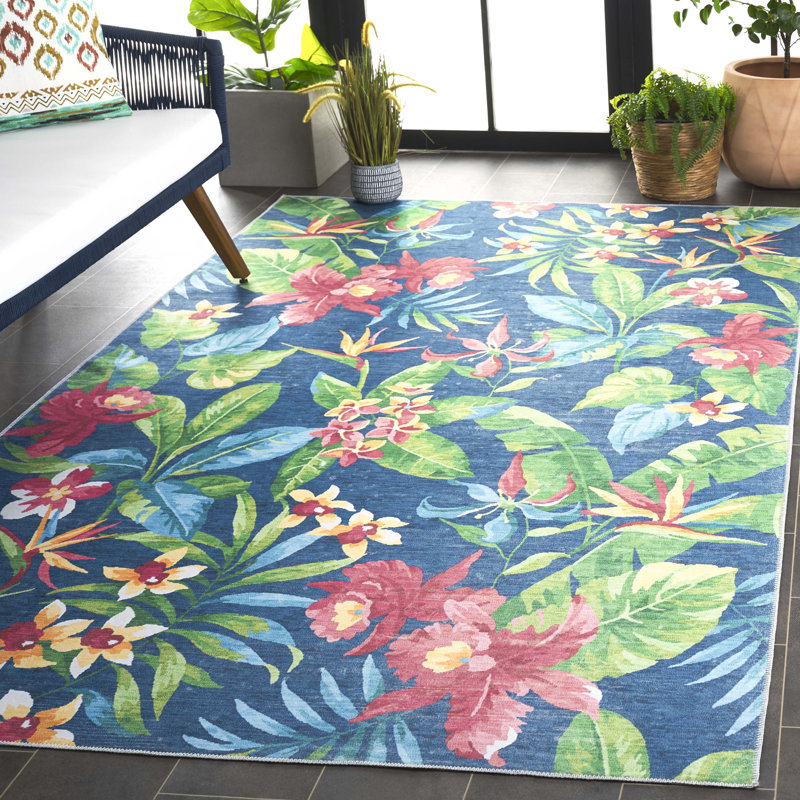 Caralina Performance Machine Washable Floral Rug, Rectangle 5' x 8'