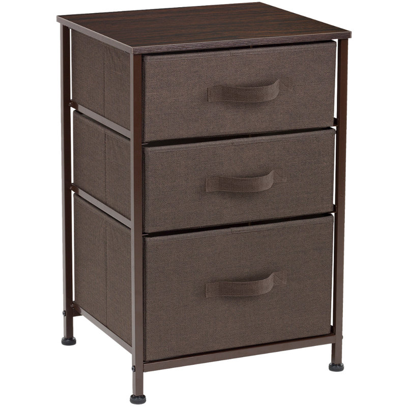 Sorbus 3 Drawers Nightstand with Steel Frame, Wood Top & Fabric Bins, Brown