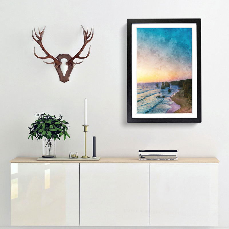 Twelve Apostles in Victoria Australia Abstract - Picture Frame Painting Print, 63cm H x 45cm W x 2cm D, Black Framed