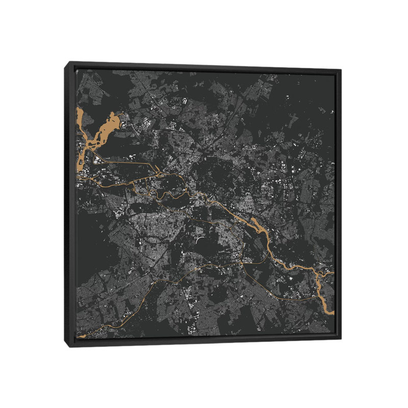 « berlin urban map », impression sur toile tendue, Toile avec cadre noir, H 18 po x l 18 po x P 1,5 po, Pas de tapis