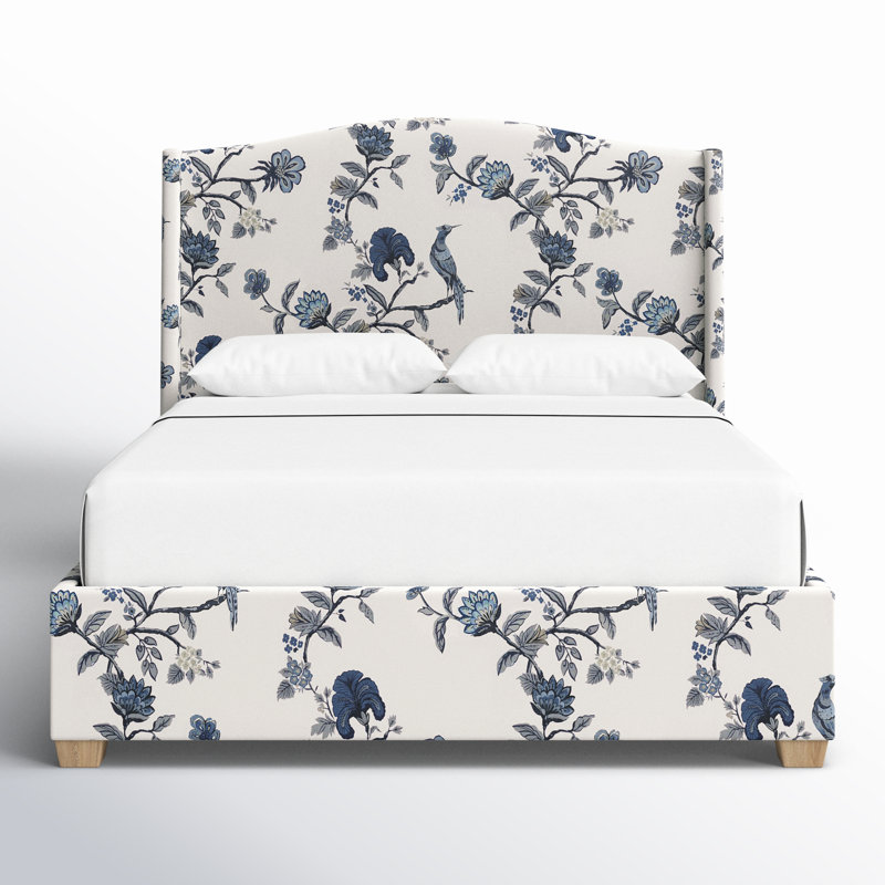 Allis Upholstered Wingback Bed, Queen, Shaana Indigo