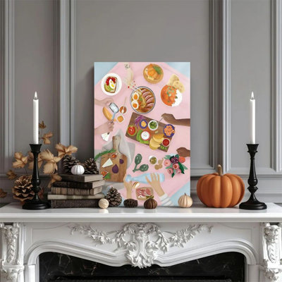 1 piece framed Caterina painting - a feast of delicious food, a diverse culinary platter in an illustration style. Decorative retro-style poster for the walls of Shanghai, perfect as a modern art gift for home decoration