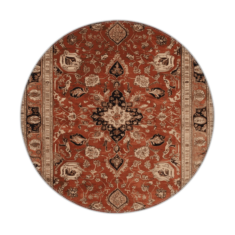 Tapis d'intérieur et d'extérieur brun Persian, Rond 5 pi
