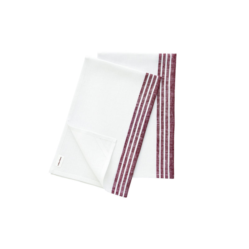 Farmhouse - 100% Pure Linen Kitchen Towel, Burgundy and White