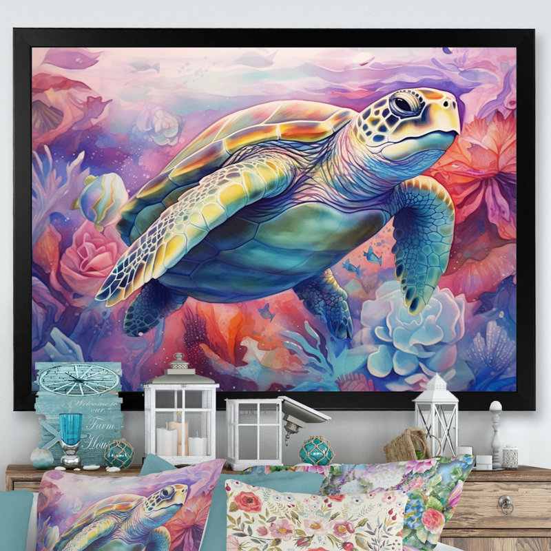 Tortue gracieuse - impressions sur toile d'animaux, H 16 po x l 32 po x P 1 po, Cadre simple noir