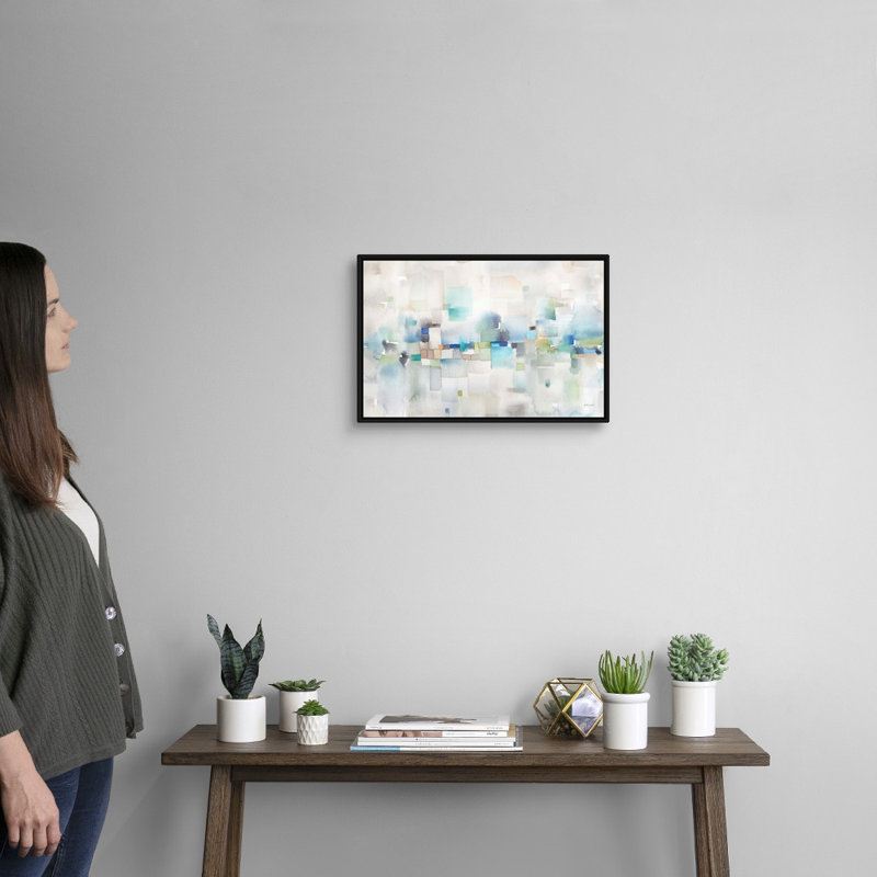 "Cityscape abstract" par Cynthia Coulter, reproduction d’art sur toile, H 14 po x l 20 po x P 1,75 po, Cadre noir