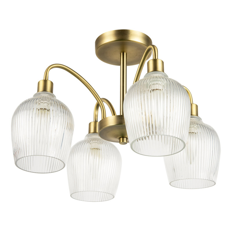 Glass Semi Flush Mount, Antique Brass