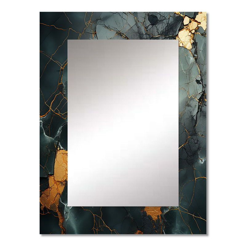 Golden and green Terrazzo Marble Elegance III - Marble Unique Wall Mirror, Modern Mirror, Printed Metal Art, 32" x 24"