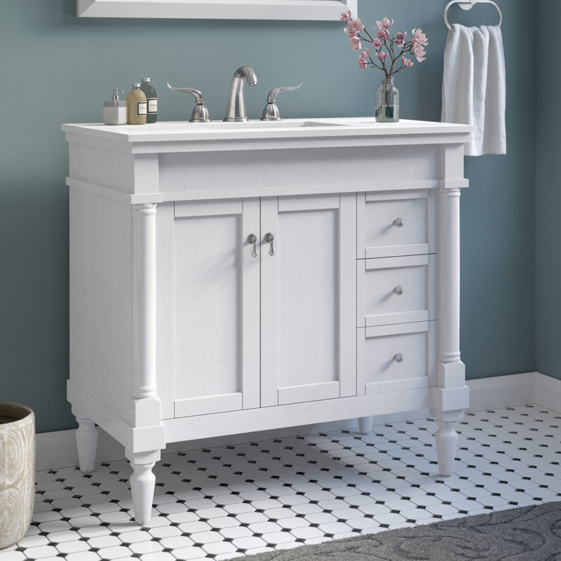 Ensemble de meuble-lavabo simple 36 po Lexington, Blanc antique, Blanc Ivoire