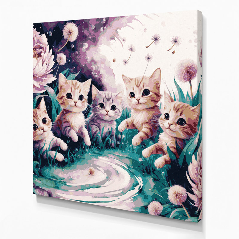 «Cats Toybob», art mural sur toile beige, H 12 po x l 12 po