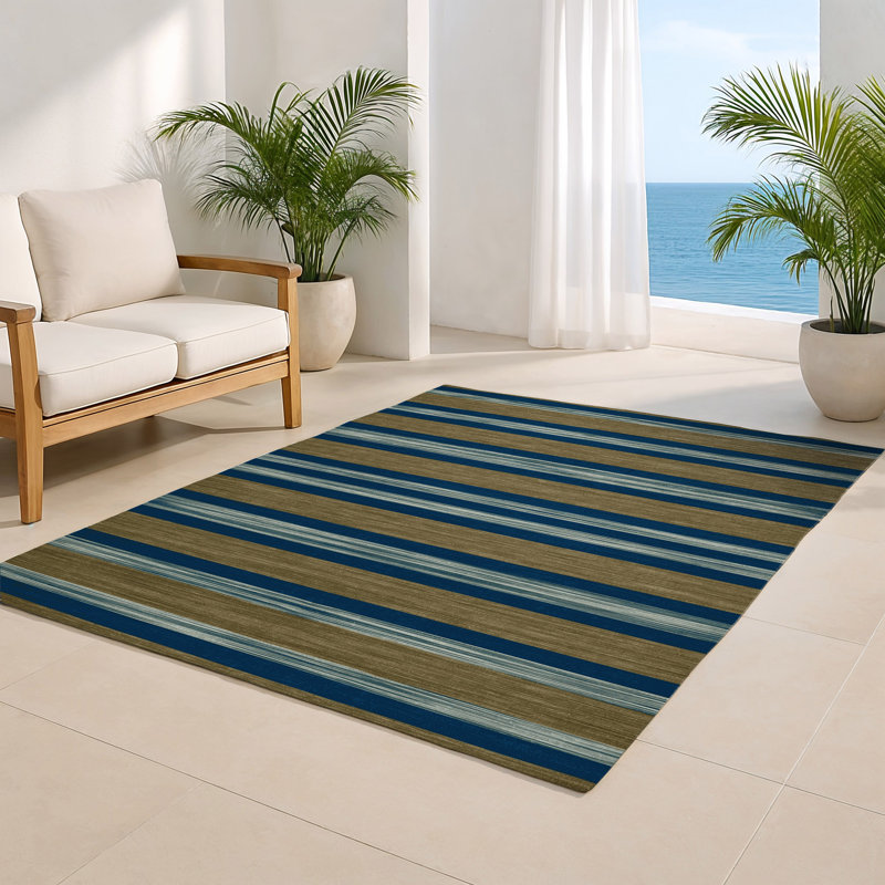 Tapis intérieur / extérieur brun HorizontalStripes, Rectangulaire 3 pi x 5 pi