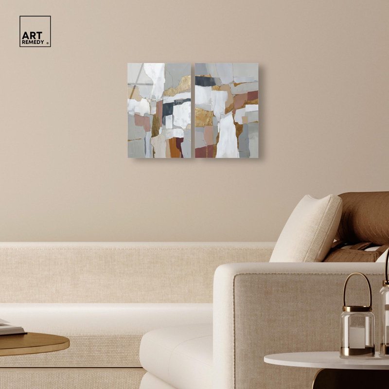Ensemble de deux décorations murales abstraites sur toile acrylique « Mineral Shards » par Art Remedy, prêtes à  accrocher, 10 x 15