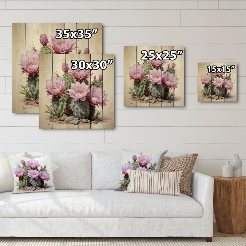 «Kamare Pink Green Cactus Delicate Intricacies II» sur bois, H 30 po x l 30 po x P 0,78 po
