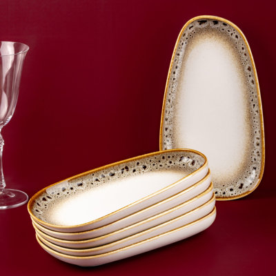 Assiette en porcelaine Upala, 10,7 po x 6,1 po | Ensemble de 6