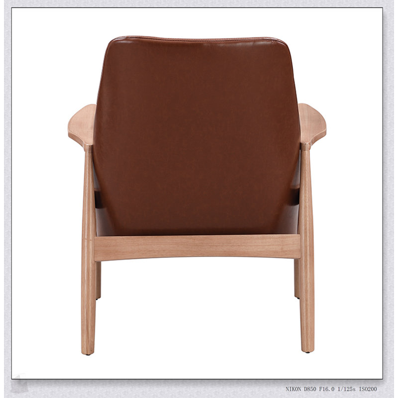 Chaise d'appoint en cuir PU U-Can, fauteuil de style Mid-Century moderne avec structure en bois massif, chaise de lecture avec dossier haut