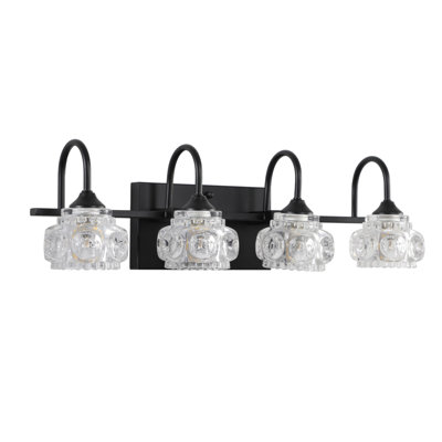 Luminaire de meuble-lavabo rétro à 4 lumières de 23 po - finition noire avec abat-jour en cristal, éclairage mural pour salle de bain, salle d'eau et miroir de meuble-lavabo