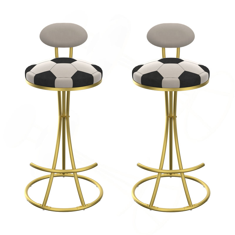 Ensemble de 2 tabourets de bar rembourrés à hauteur de comptoir Football pour tabourets de bar en métal en forme de S (structure dorée et dossier blanc crème)