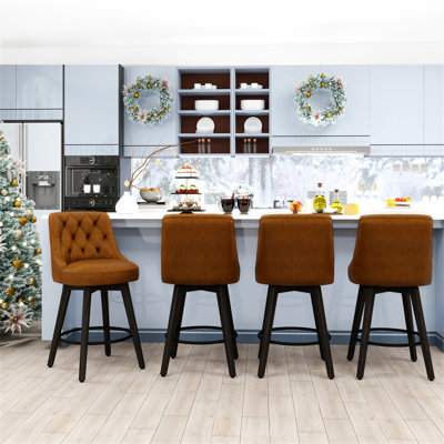 Kiliam Upholstered Swivel Counter & Bar Stool with Solid Wood Frame