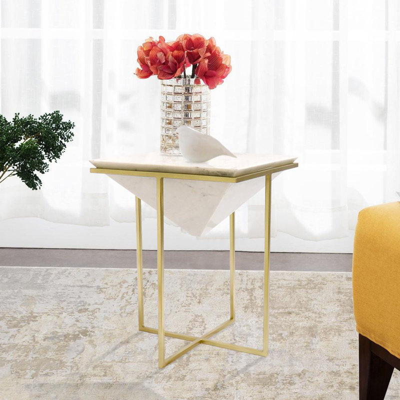 Sleek Beacon Rectangular Marble & Steel End Table